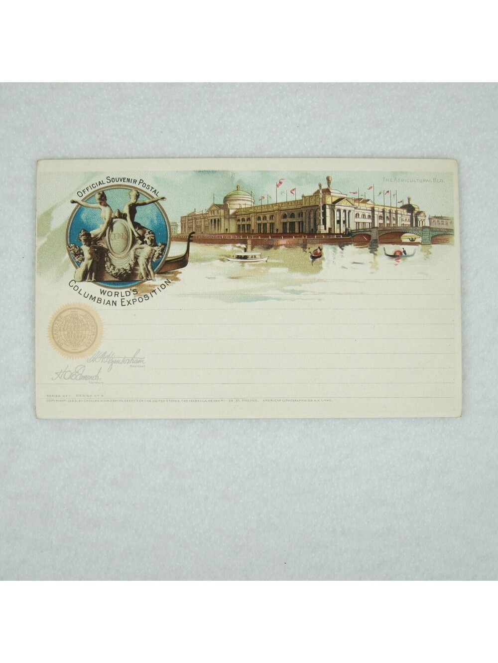 Antique 1893 Worlds Fair Columbian Expo Post Card Agricultural Building RARE